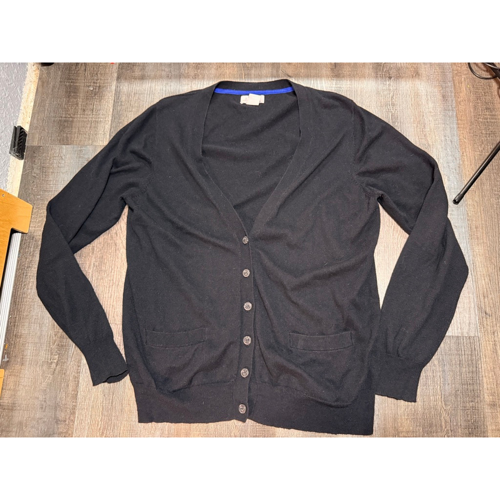 Women's JCPenney Black Cashmere Blend Cardigan XL with Blue Trim